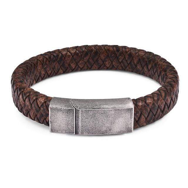 Mens Leather Bracelet Rustic Magnetic Leather Bracelets Brown/Pewter / 18.5cm