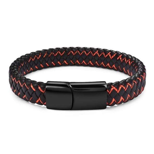 Mens Leather Bracelet Rustic Magnetic Leather Bracelets Red/Black / 22cm