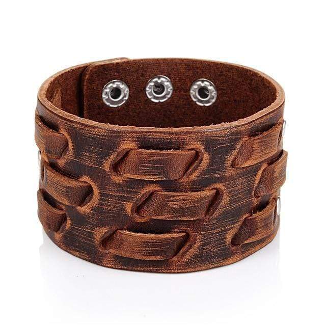 Mens Leather Bracelet Rustic Woven Leather Cuff Bracelet 1.25in / Brown