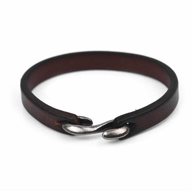 Mens Leather Bracelet Vintage Leather Hook Bracelet Brown / Medium