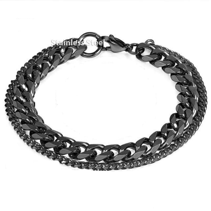 Mens Stainless Steel Thick Link Chain Bracelet Link Chain Unique Leather Bracelets Grey 8 inch 
