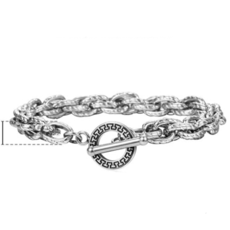 Mens Wide Chain Tribal Stainless Steel Bracelets Link Chain Unique Leather Bracelets 20cm Silver 