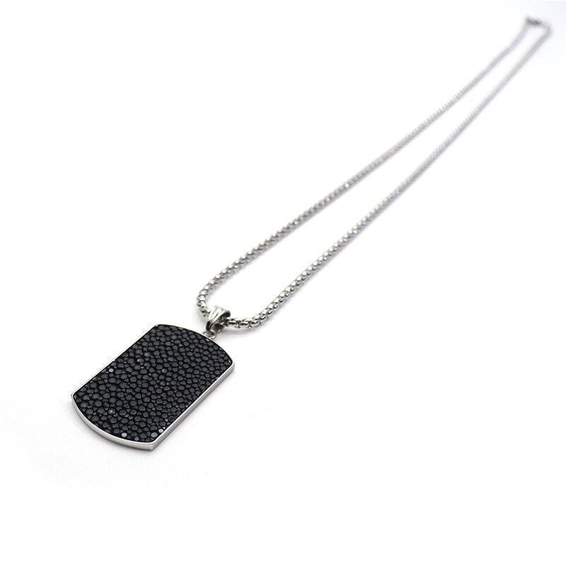 Necklace Exotic Luxury Leather Dog Tag Necklace Black / 60cm