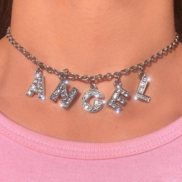 Diamond Necklace Choker Necklaces Unique Leather Bracelets 37cm with extend 6cm ANGEL Silver