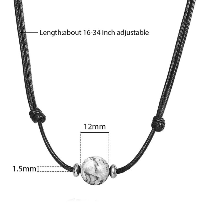 Necklaces Mens Black Leather Stone Necklaces Silver