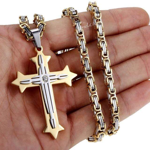 Necklaces Mens Byzantine Cross Necklaces Gold/Silver / 18inch