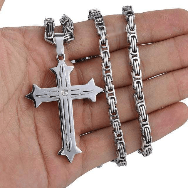 Necklaces Mens Byzantine Cross Necklaces Grey / 18inch