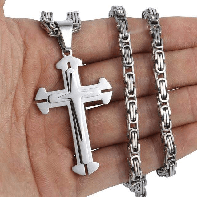 Necklaces Mens Byzantine Cross Necklaces Silver / 18inch