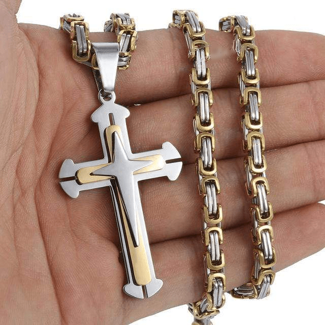 Necklaces Mens Byzantine Cross Necklaces Silver/Gold / 18inch