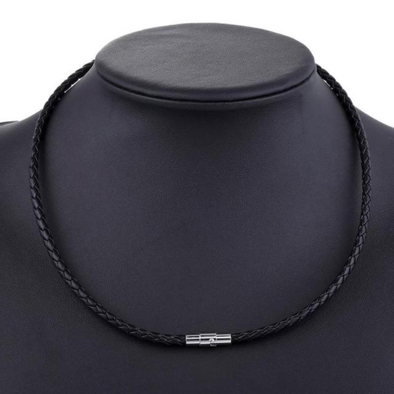 Necklaces Mens Classic Leather Choker Necklace Black/4mm / 16inch