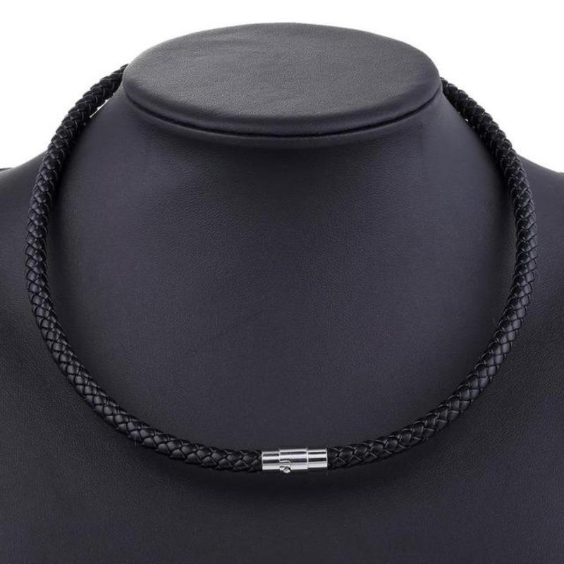 Necklaces Mens Classic Leather Choker Necklace Black/6mm / 16inch