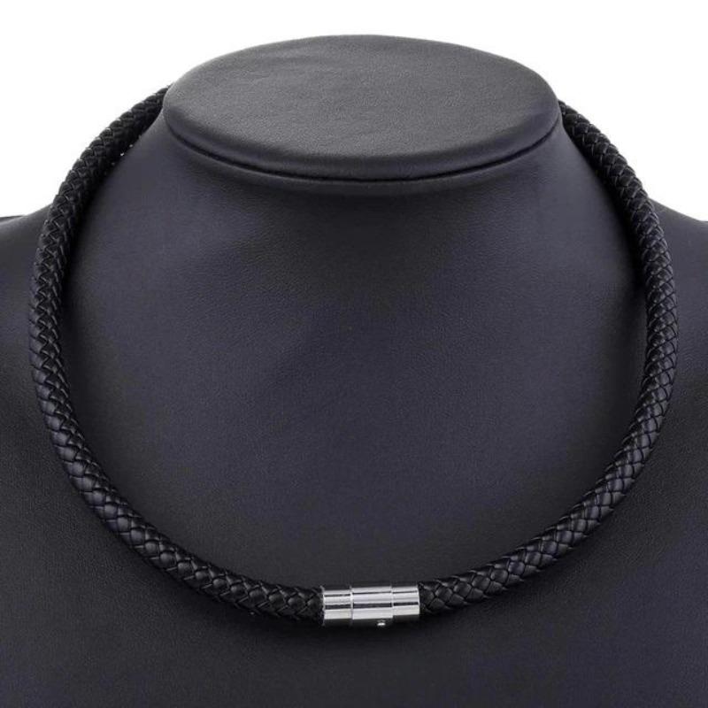 Necklaces Mens Classic Leather Choker Necklace Black/8mm / 16inch