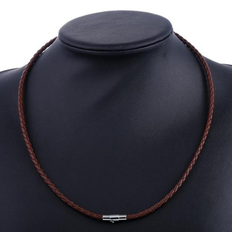 Necklaces Mens Classic Leather Choker Necklace Brown/4mm / 16inch