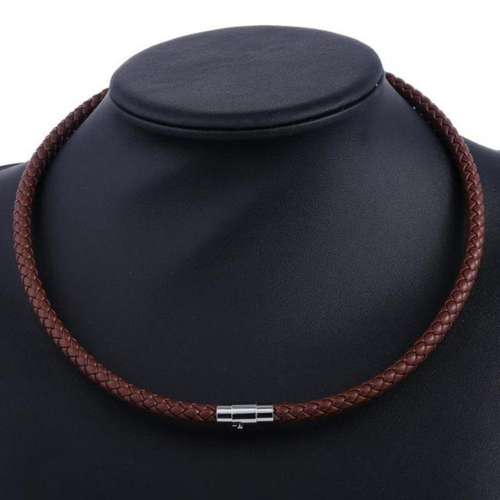 Necklaces Mens Classic Leather Choker Necklace Brown/6mm / 16inch