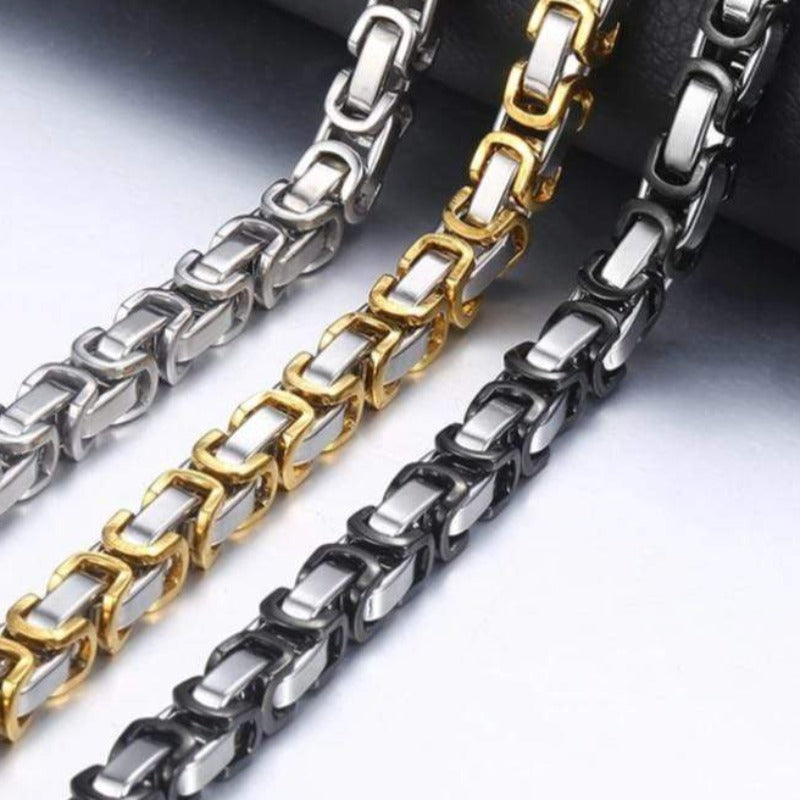 Necklaces Mens Stainless Steel Byzantine Chain Necklaces Black/Silver 5mm 18in / 5mm / 18 inch