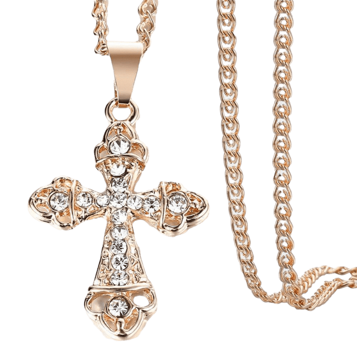 Necklaces Rose Gold Encrusted Cross Pendant Necklace