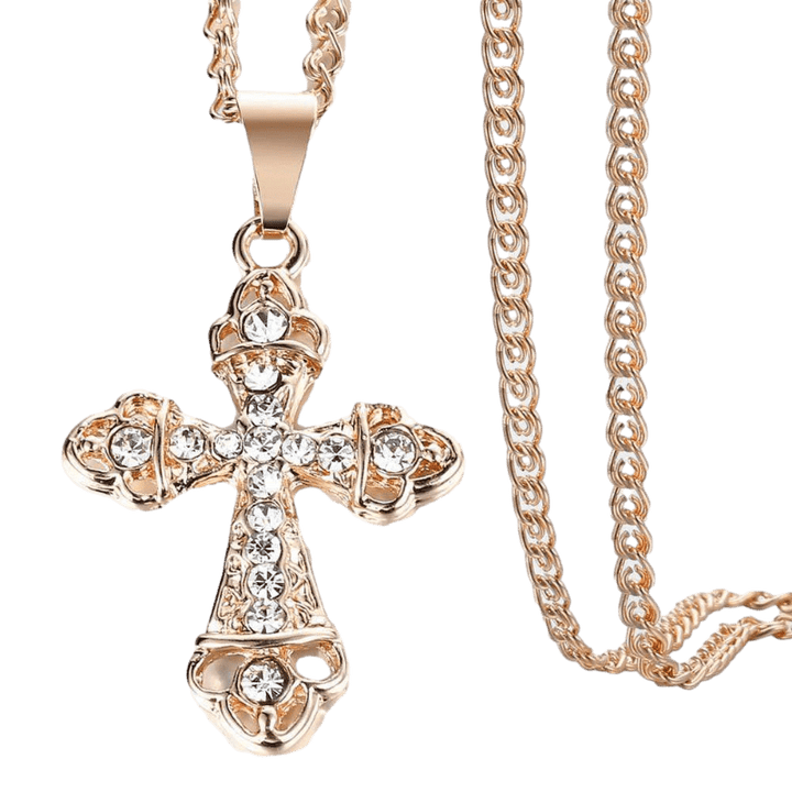 Necklaces Rose Gold Encrusted Cross Pendant Necklace Rose Gold/5 / 20in
