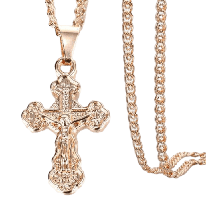 Necklaces Rose Gold Encrusted Cross Pendant Necklace Rose Gold/6 / 20in