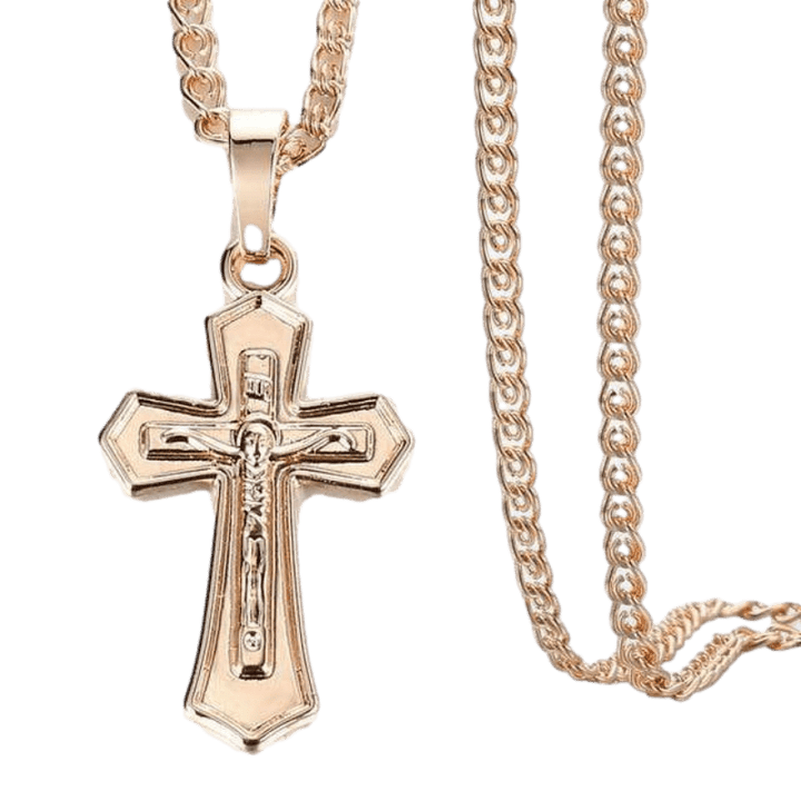 Necklaces Rose Gold Encrusted Cross Pendant Necklace Rose Gold/7 / 20in