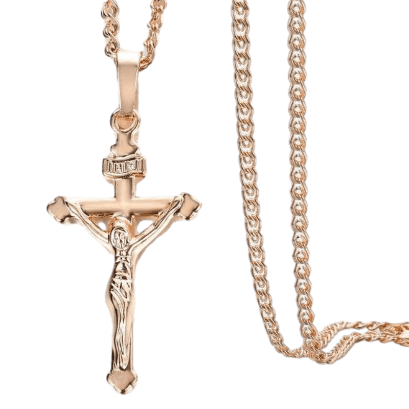 Necklaces Rose Gold Encrusted Cross Pendant Necklace Rose Gold/8 / 20in