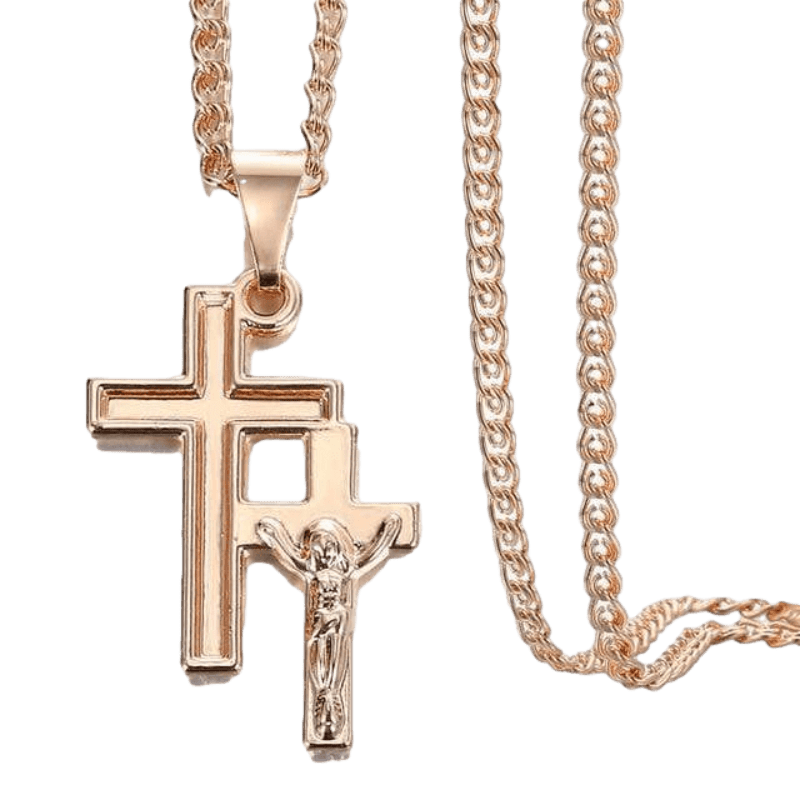 Necklaces Rose Gold Encrusted Cross Pendant Necklace Rose Gold/9 / 20in