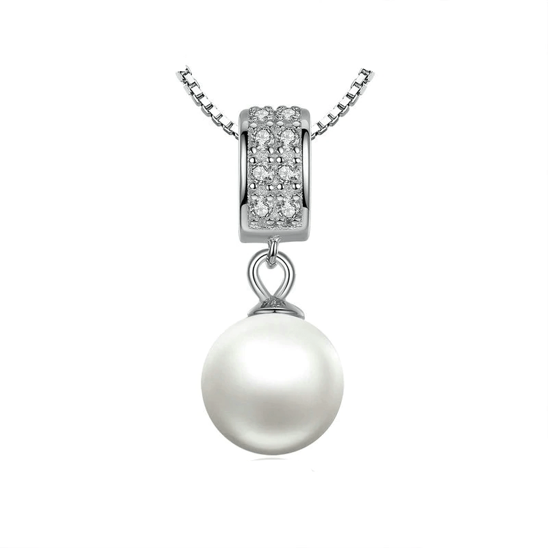 Necklaces Womens Cubic Zirconia Pearl Necklace Silver