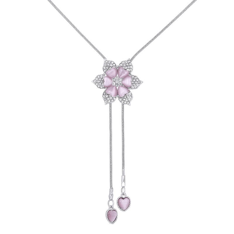 Necklaces Womens Pink Flower of Love Tassel Necklace