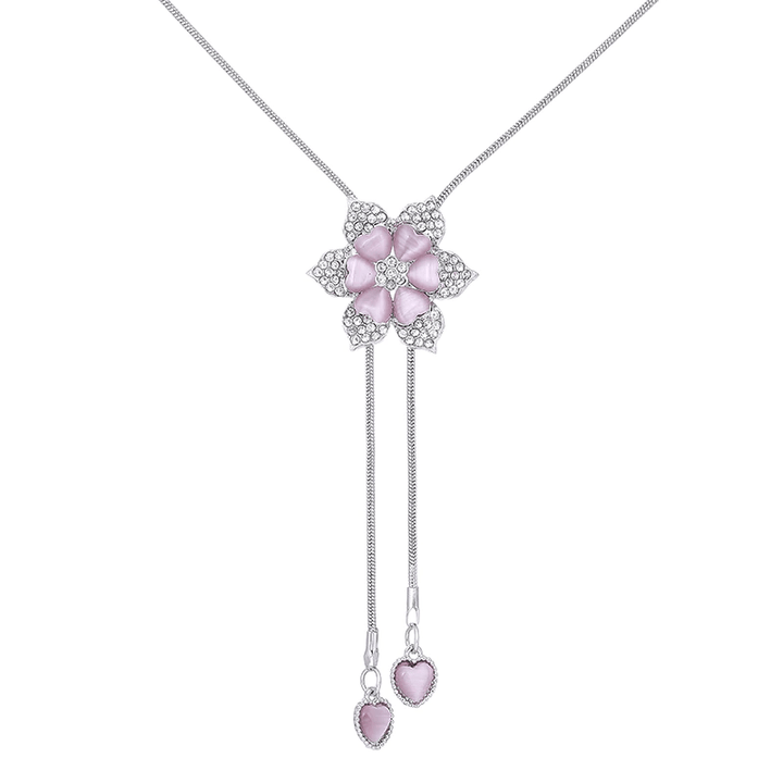 Womens Pink Flower of Love Tassel Necklace Necklaces Unique Leather Bracelets Silver/Pink  