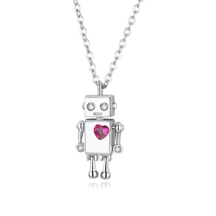 Necklaces Womens Robot Love Pendant Necklace Silver