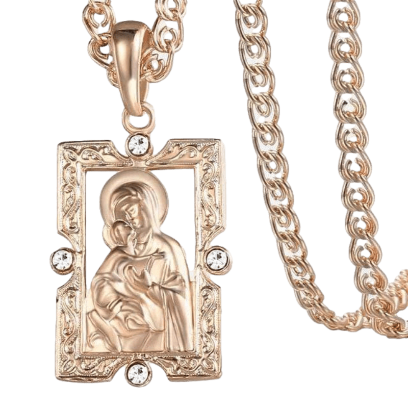 Womens Virgin Mary Baby Jesus Pendant Necklace Necklaces Unique Leather Bracelets Gold/4  