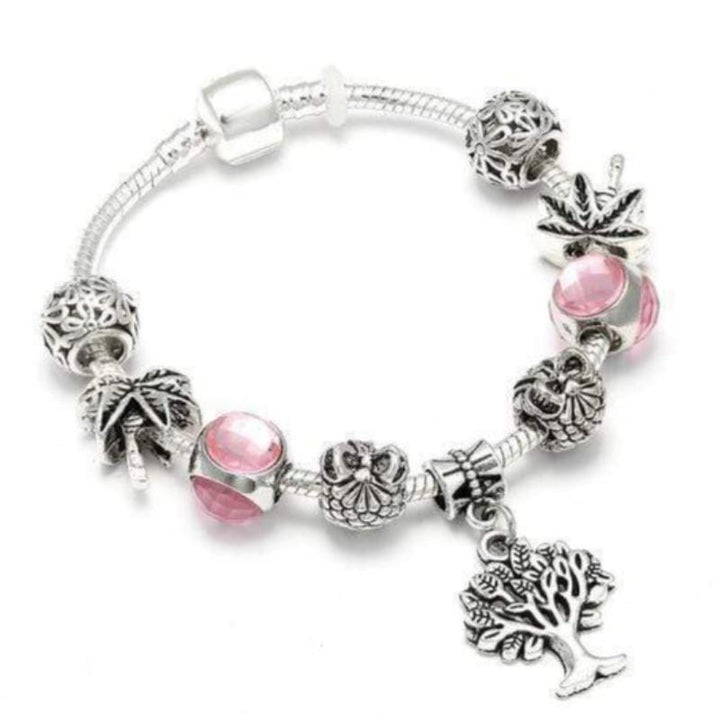 Childrens Charm Bracelet Charm Unique Leather Bracelets Pink/Black 18cm 