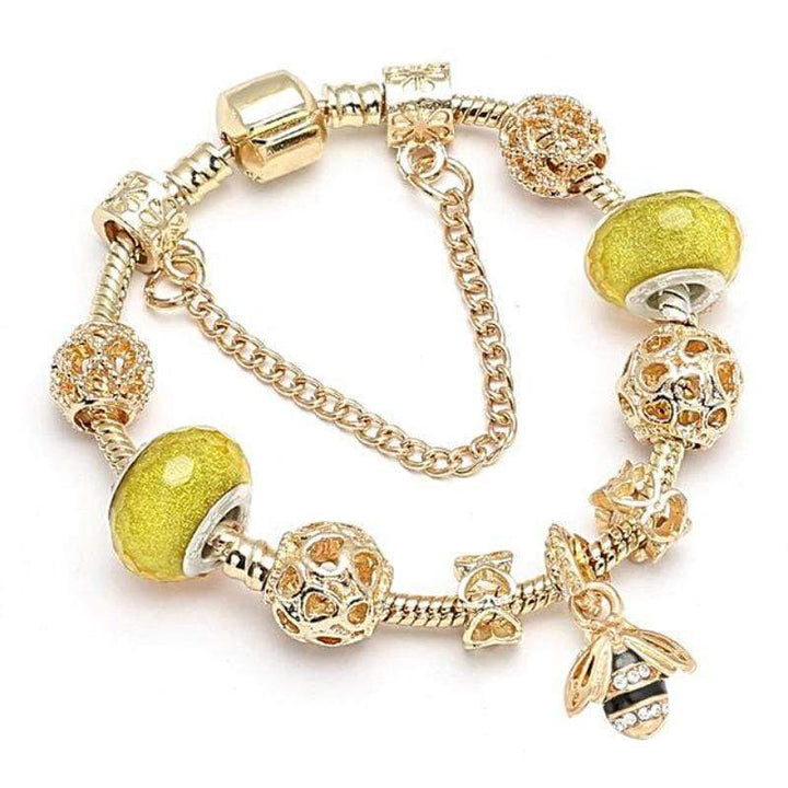 Golden Pan Charm Bracelets Charm Unique Leather Bracelets Gold/Bumblebee 17cm 