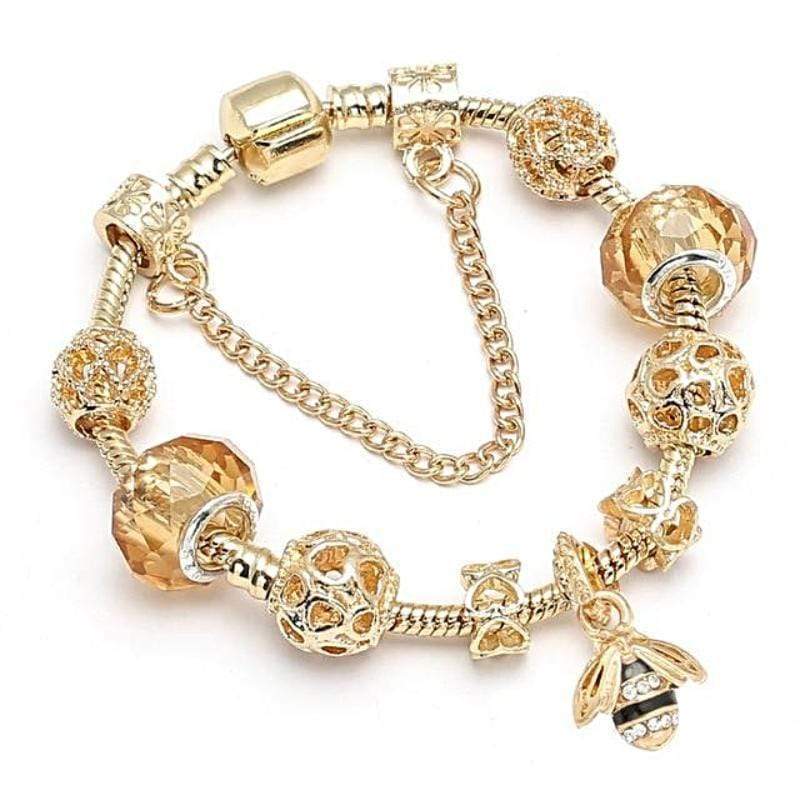 Golden Pan Charm Bracelets Charm Unique Leather Bracelets Gold/Honey 17cm 