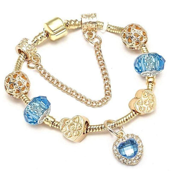 Golden Pan Charm Bracelets Charm Unique Leather Bracelets Gold/Turquoise 17cm 