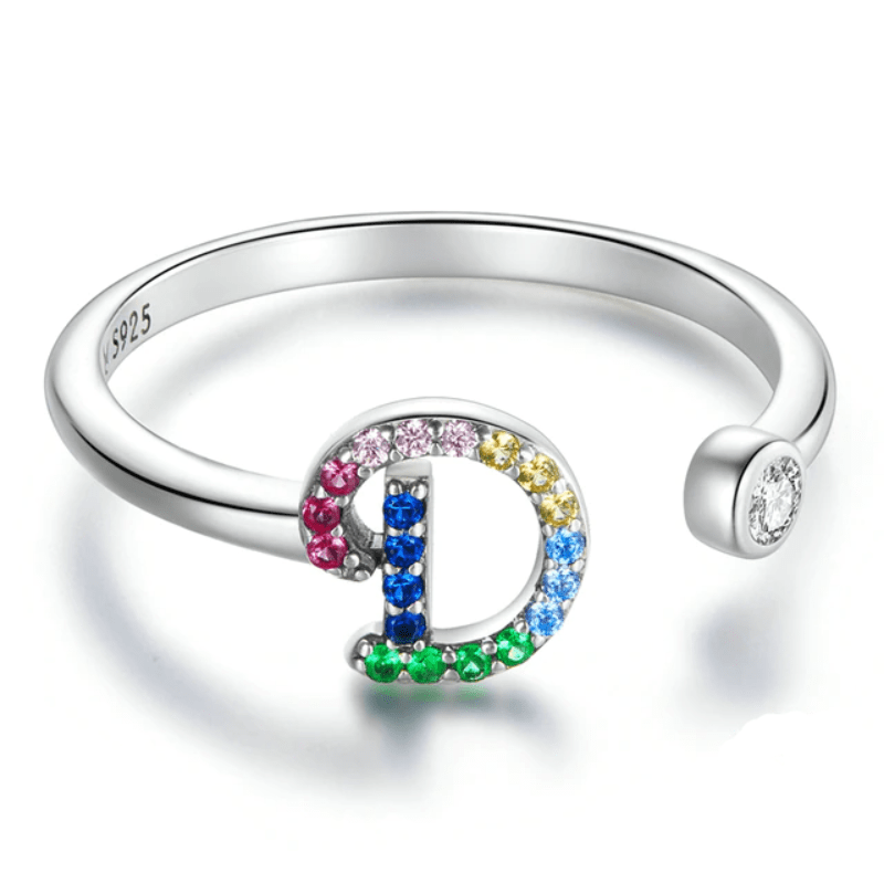 Letter Ring Stackable Adjustable Size Rings Unique Leather Bracelets Silver/D  