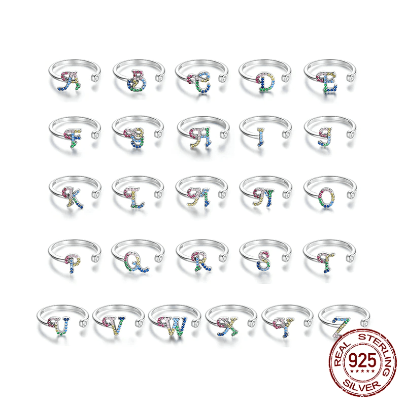 Rings Letter Ring Stackable Adjustable Size