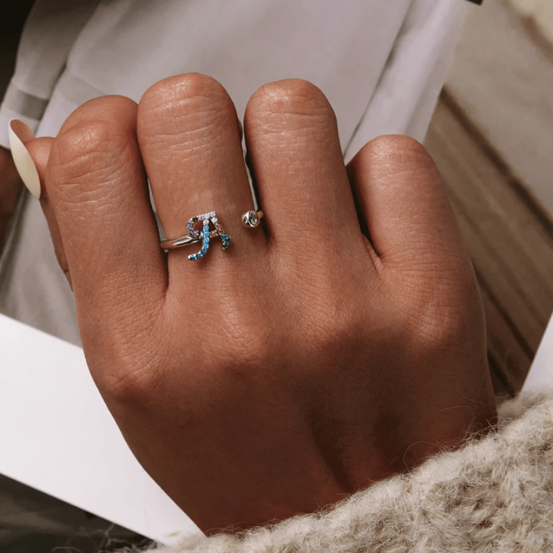 Rings Letter Ring Stackable Adjustable Size
