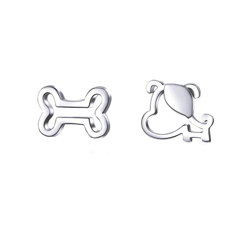 Stud Silver Cat And Dog Stud Earrings