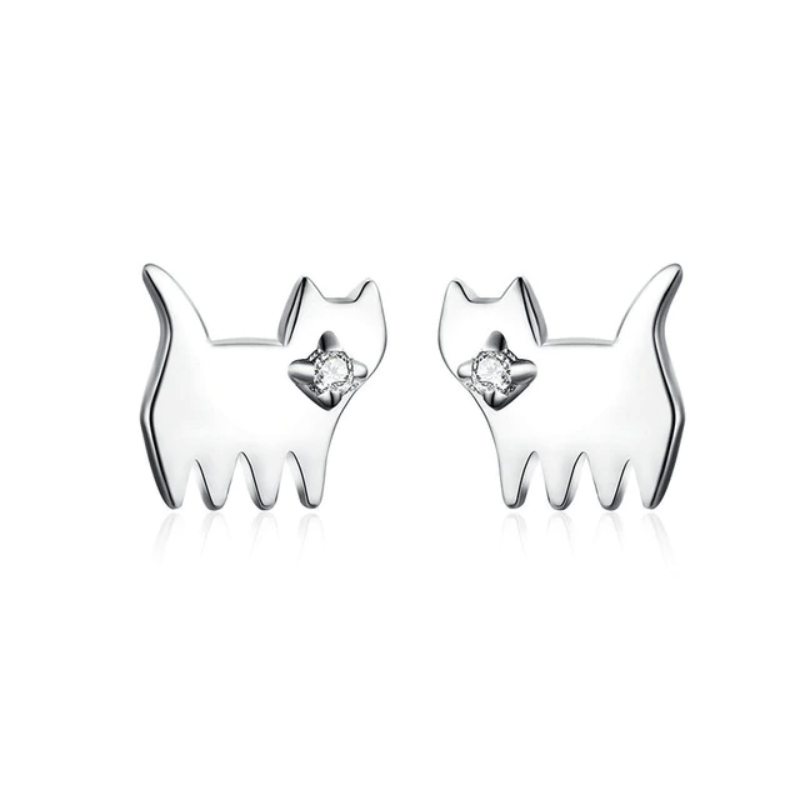Stud Silver Cat And Dog Stud Earrings