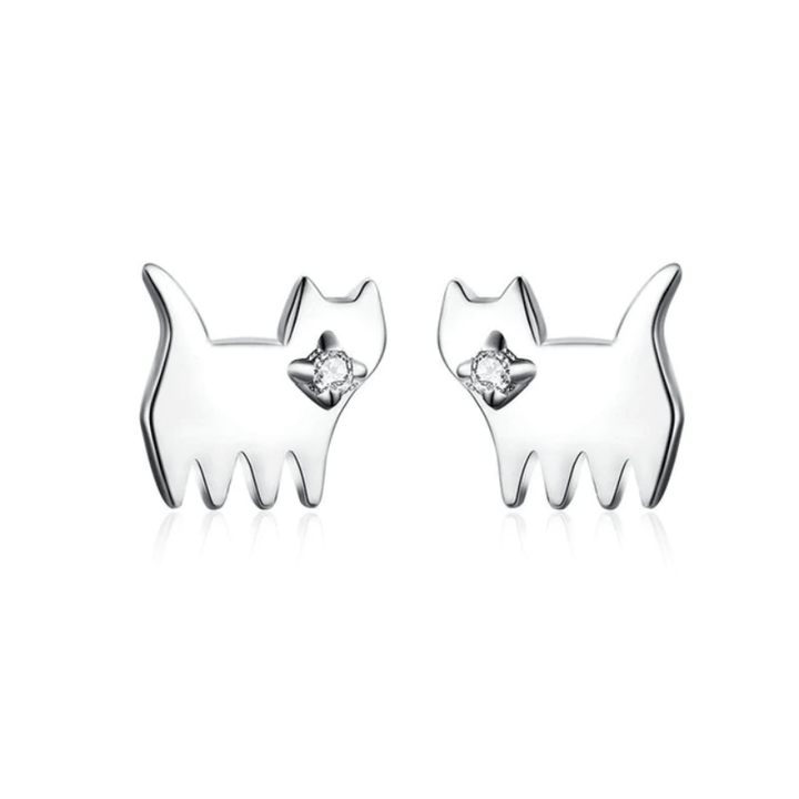 Stud Silver Cat And Dog Stud Earrings