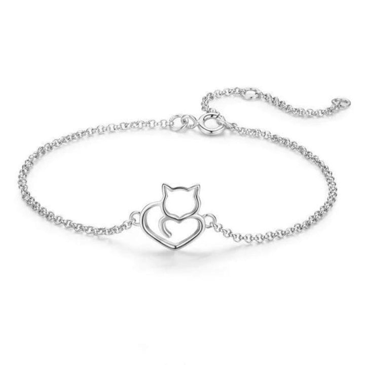 Womens Bracelets Cats Love Heart Bracelet Silver