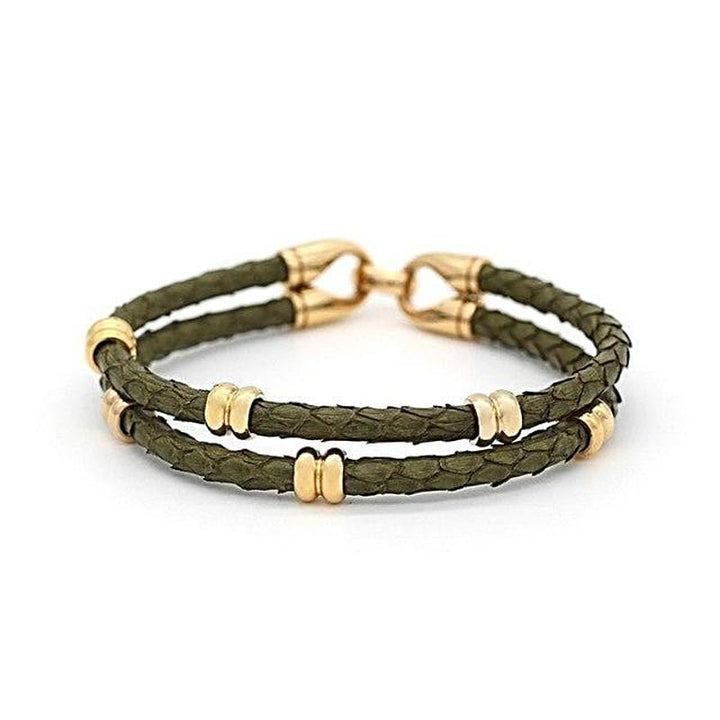 Womens Bracelets Classic Double Band Exotic Luxury Leather Bracelets Army Green / 16cm