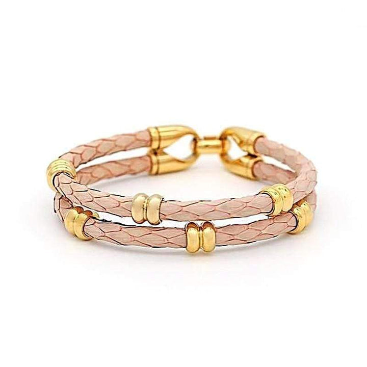 Classic Double Band Luxury Leather Leather Unique Leather Bracelets Baby Pink 16cm 