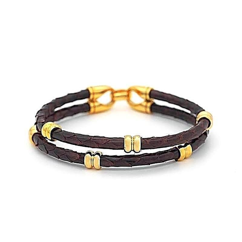 Classic Double Band Luxury Leather Leather Unique Leather Bracelets Dark Brown 16cm 