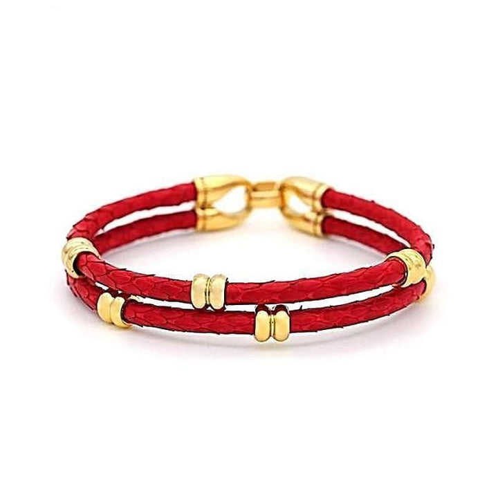 Womens Bracelets Classic Double Band Exotic Luxury Leather Bracelets Red / 16cm