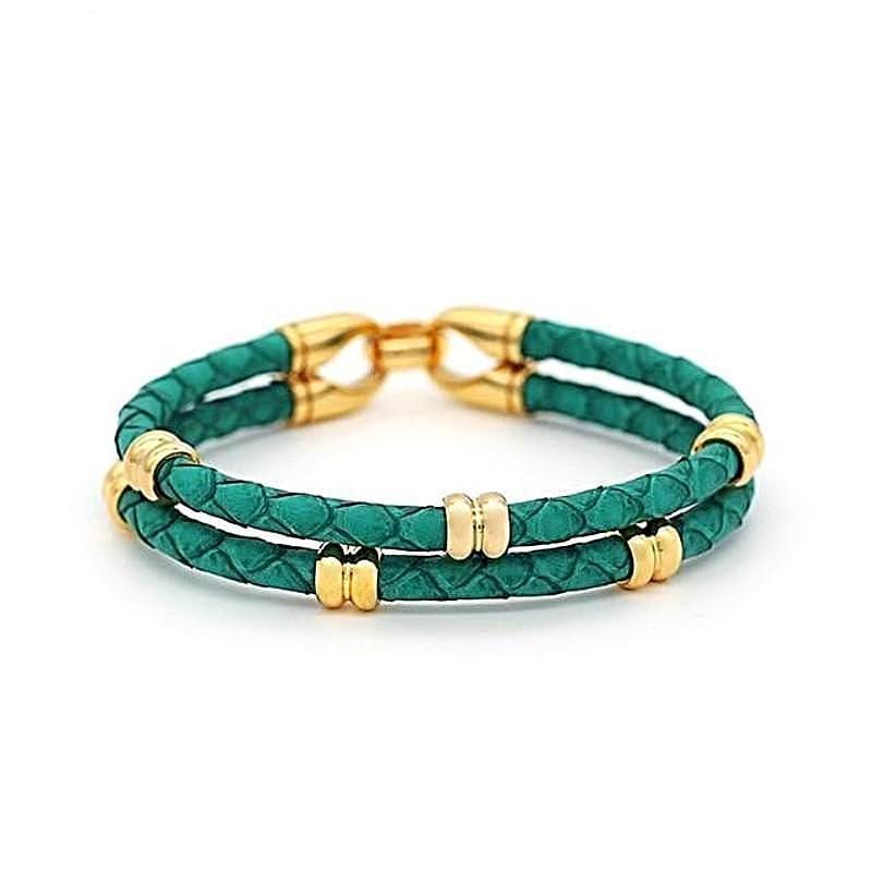 Womens Bracelets Classic Double Band Exotic Luxury Leather Bracelets Tiffanny Green / 16cm