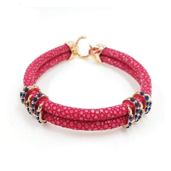 Womens Bracelets Rose Red Studded Exotic Luxury Leather Womens Bracelet