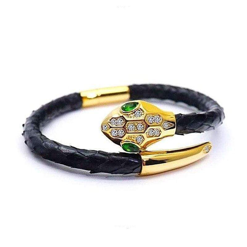 Womens Bracelets Royal Gold Exotic Luxury Leather Womens Bracelets Black/Gold / 17cm