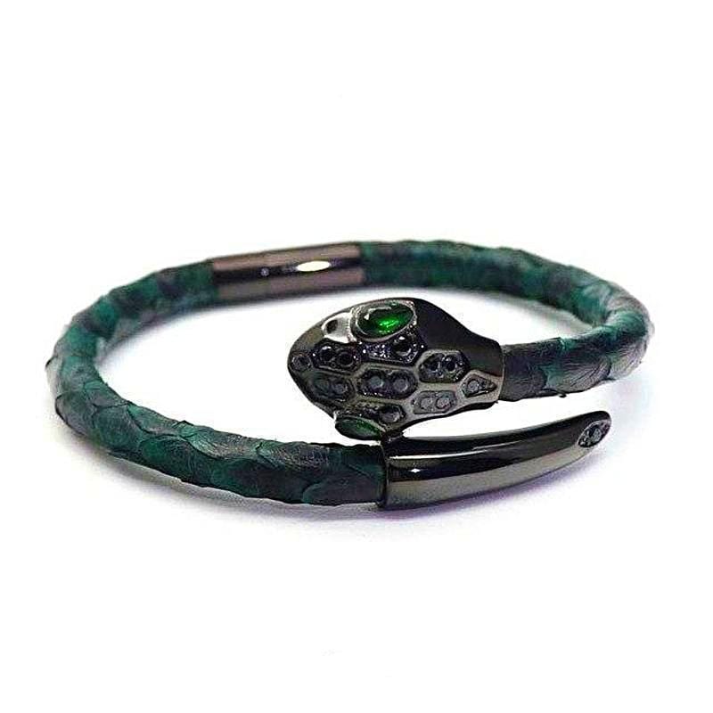 Womens Bracelets Royal Green Exotic Luxury Leather Womens Bracelets Green/Black / 17cm