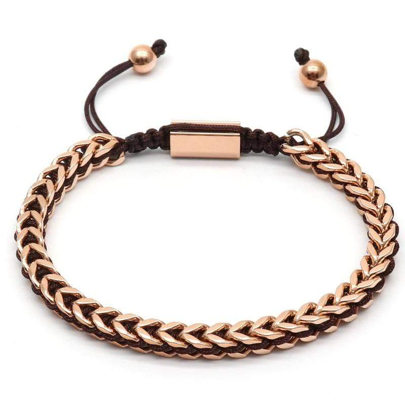 Womens Bracelets The Camille Hand Woven Womens Bracelets 18cm / Rose Gold/Brown